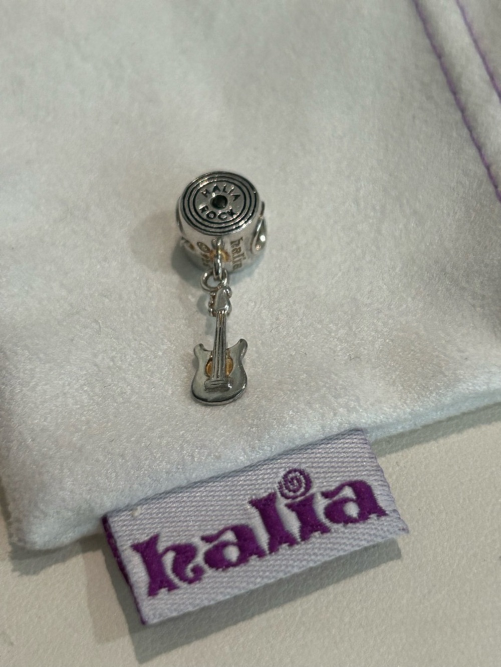 “Halia Rock” Guitar Dangle Charm - Sterling Silver and Gold